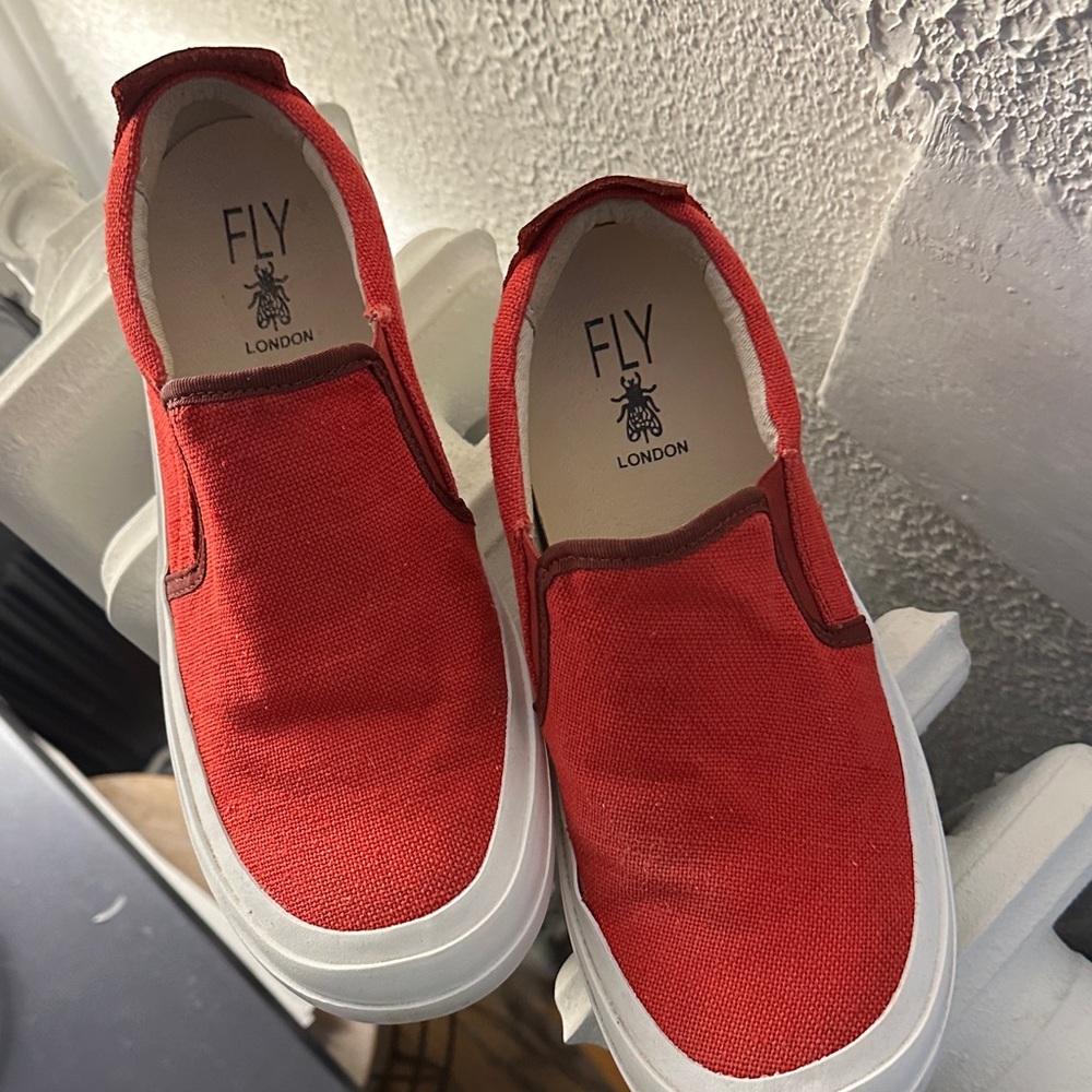 Fly London Vibrant Red Canvas Slip-Ons
